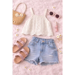 Zara Girl's Knit Crochet Cropped Tank Top Sleeveless White Size 9-10 yr